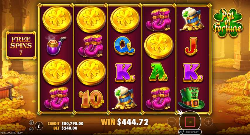 Free spins round with sticky wild positions and a win display.