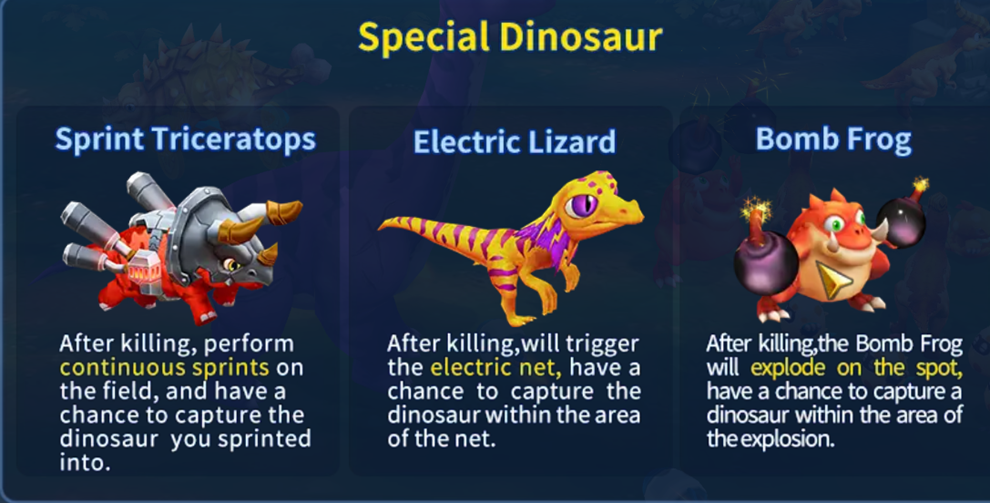 Sprint Triceratops, Electric Lizard and Bomb Frog effects.