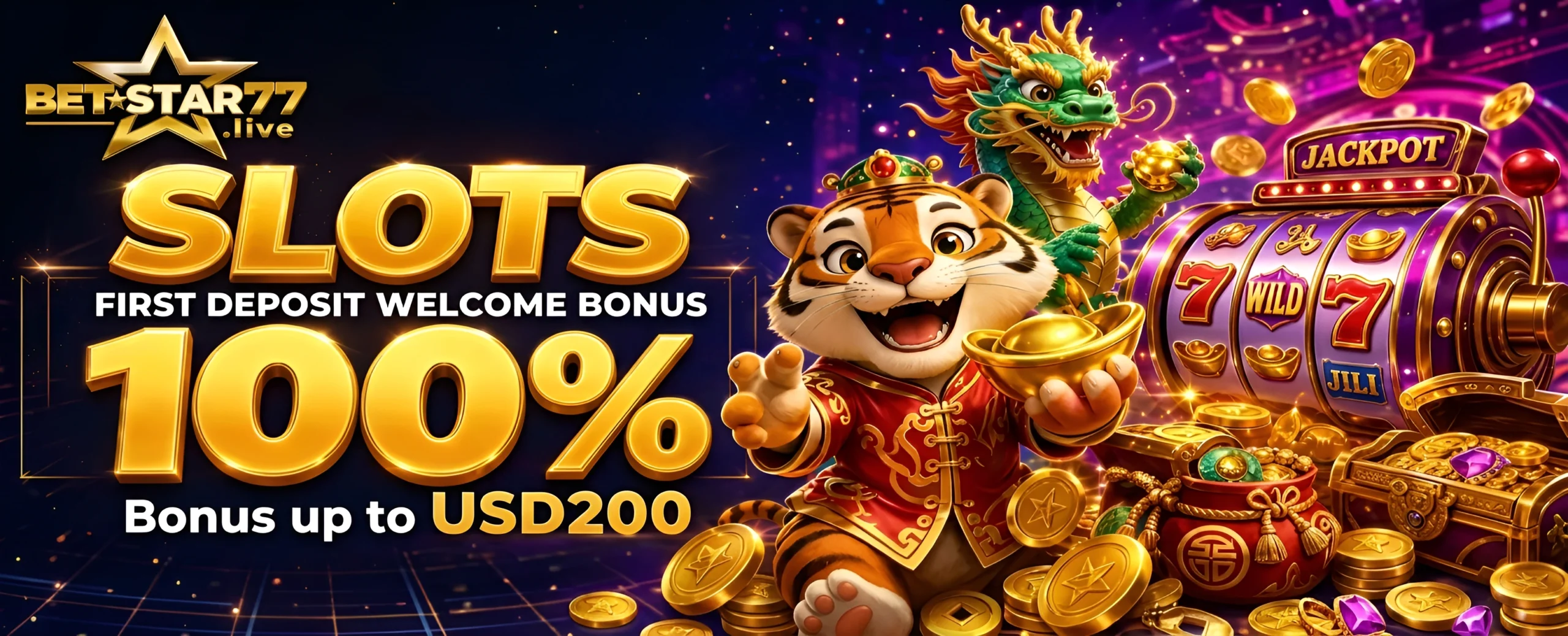 Betstar77 Slots First Deposit Welcome Bonus 100%