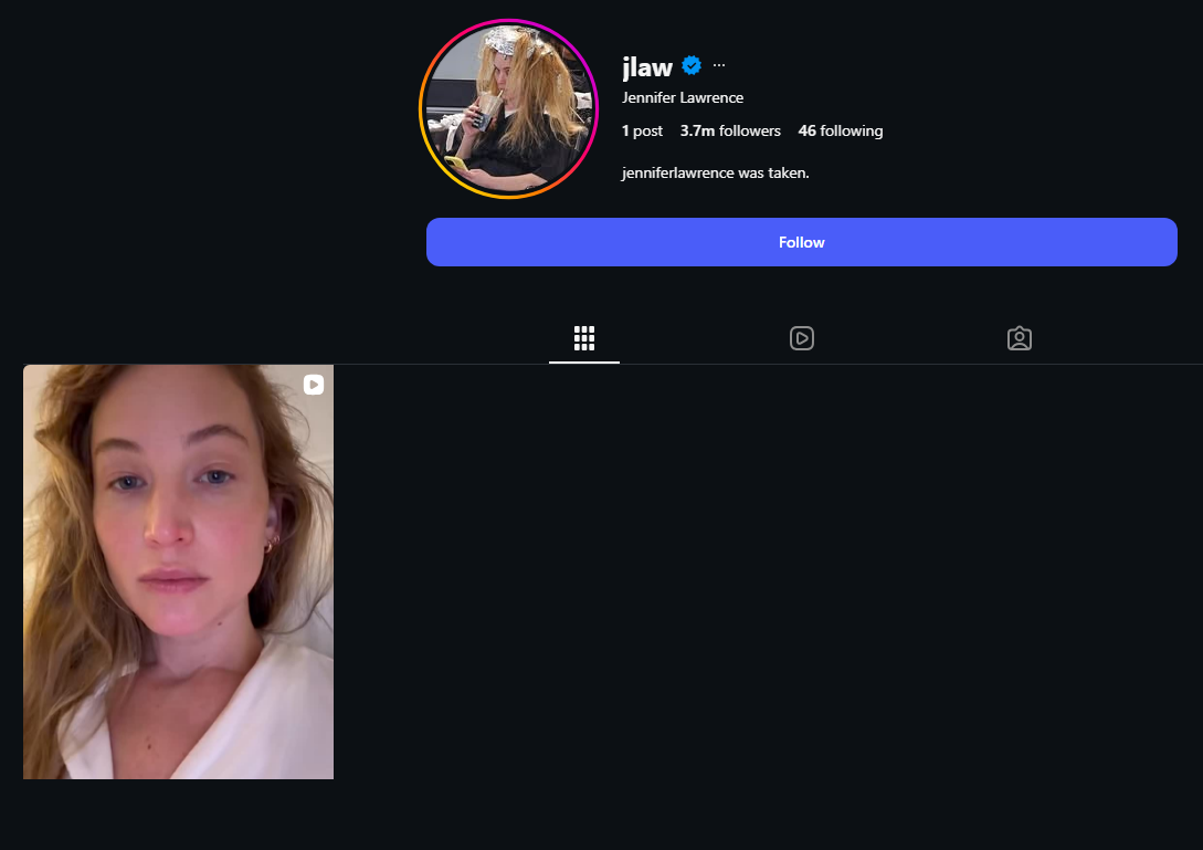 Jennifer Lawrence Instagram debut